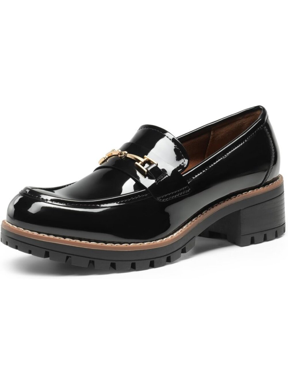 DREAM PAIRS Women's Black Pat Comfortable Latex Insole Platform Loafer Shoes
